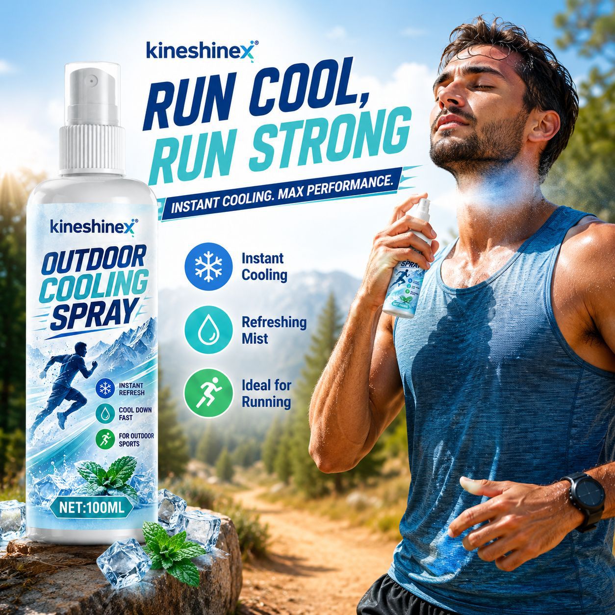 Hair Care Spray - 屋外用冷却スプレー 100ml – ランニング、サイクリング、ハイキング、キャンプに最適な瞬間冷却、微細ミスト冷却ミント配合、暑さを素早く解消
