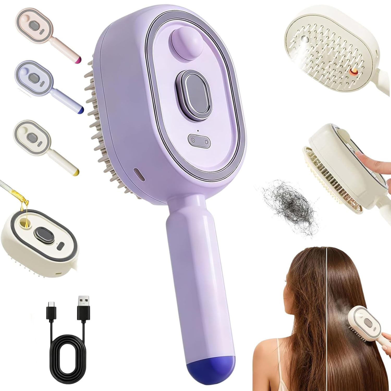 Hair Care Frizzy Hair - 2/1個入り 電動スプレーエアクッションマッサージコーム セルフクリーニングスチーム エッセンシャルオイルブラシ 充電式 くせ毛頭皮ケア用
