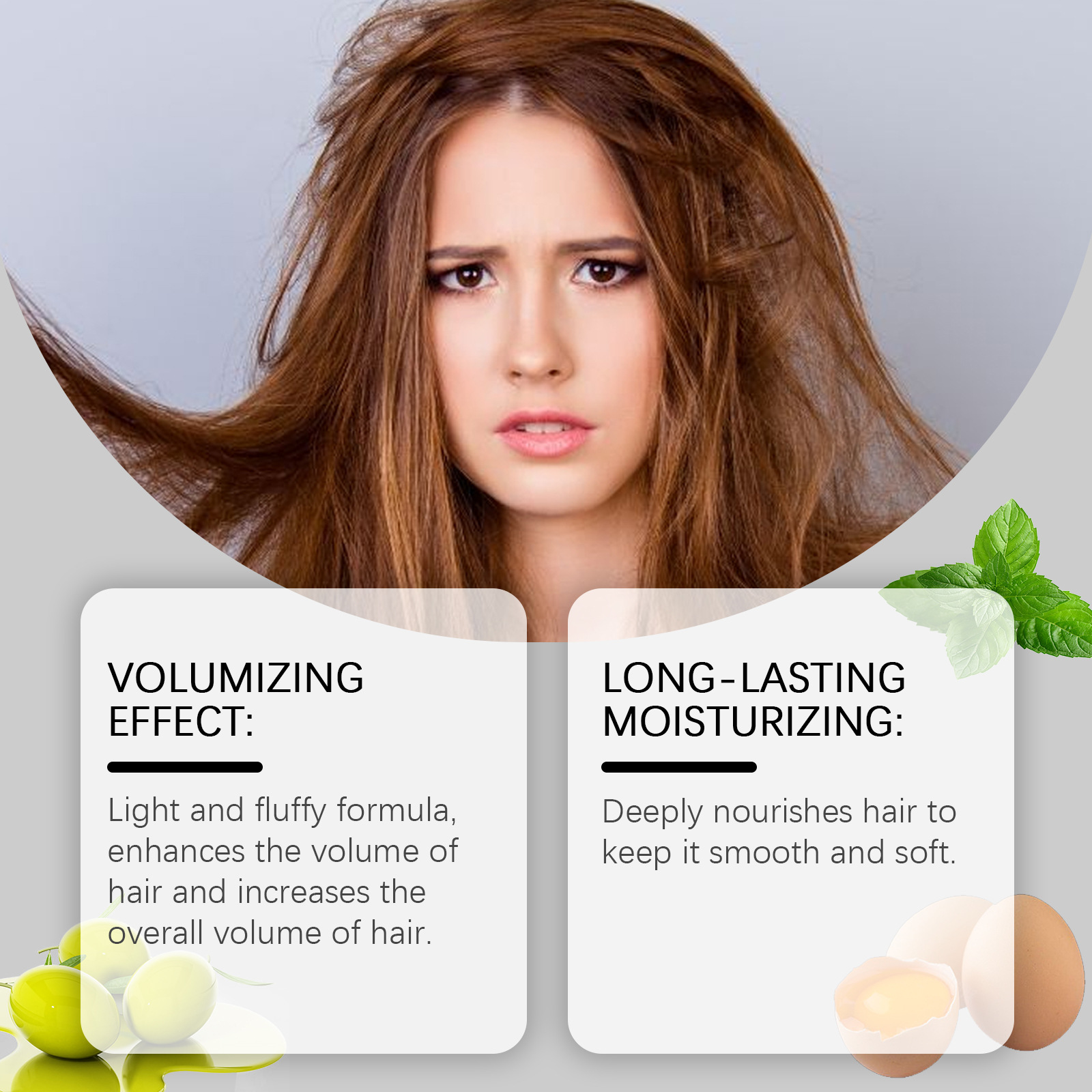 卵の成分配合ヘアオイルで、髪を柔らかく滑らかに整え、輝きを与 - Hair Care Frizzy Hair のレビューと価格